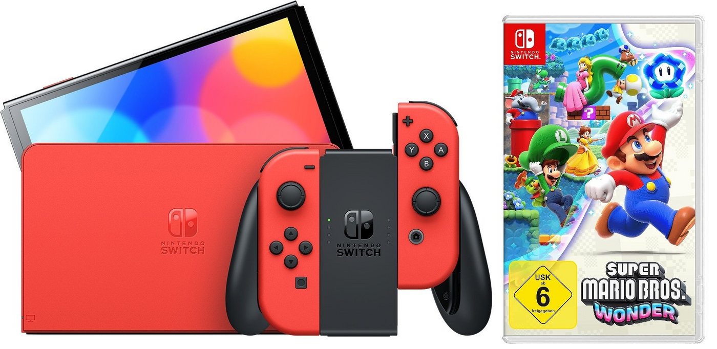 Nintendo Switch OLED Konsole Super Mario Edition Rot (Bundle, inkl. Super Mario Bros. Wonder Spiel), Handheld Spielekonsole Bundle Set von Nintendo