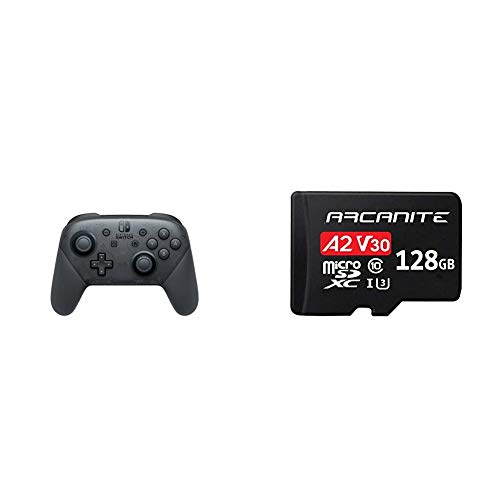 Nintendo Switch Pro Controller + ARCANITE 128 GB microSDXC-Speicherkarte mit Adapter, A2, UHS-I U3, V30, 4K, C10, microSD, Lesegeschwindigkeiten von bis zu 95 MB/s. von Nintendo