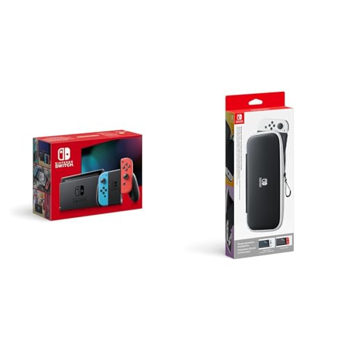 Nintendo Switch-Tasche & -Schutzfolie - Schwarz/Weiß + Konsole Neon-Rot/Neon-Blau von Nintendo
