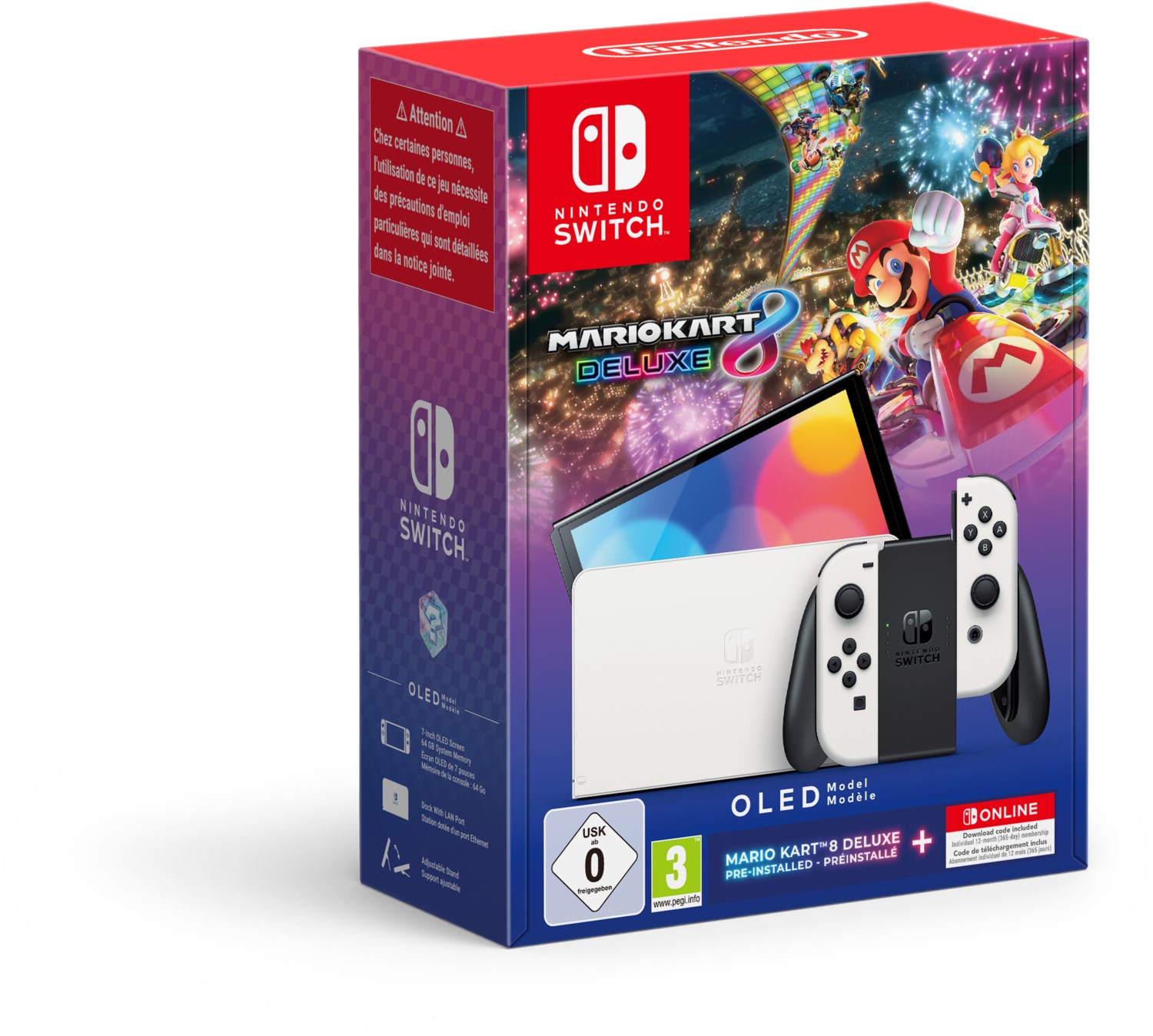 Switch Konsole (OLED-Modell) Bundle mit Mario Kart 8 Deluxe + Nintendo Switch Online 12 Monate weiß von Nintendo