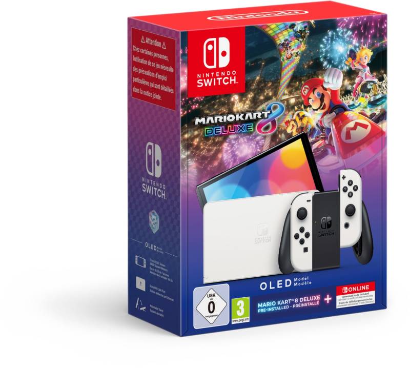 Switch Konsole (OLED-Modell) Bundle mit Mario Kart 8 Deluxe + Nintendo Switch Online 12 Monate weiß von Nintendo