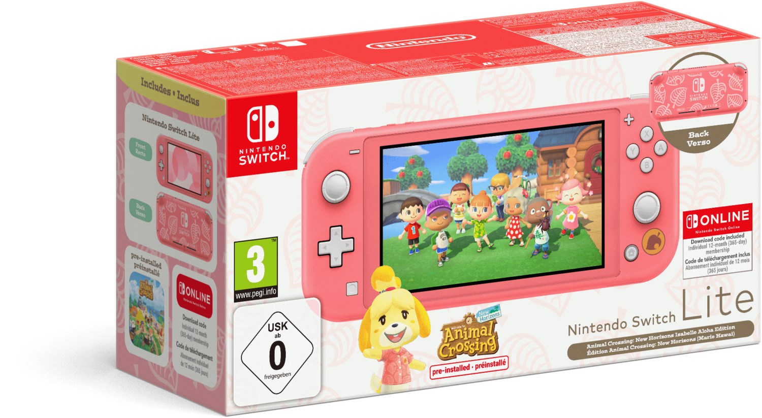 Switch Lite Bundle inkl. Animal Crossing: New Horizons + 12 Monate Nintendo Switch Online koralle von Nintendo