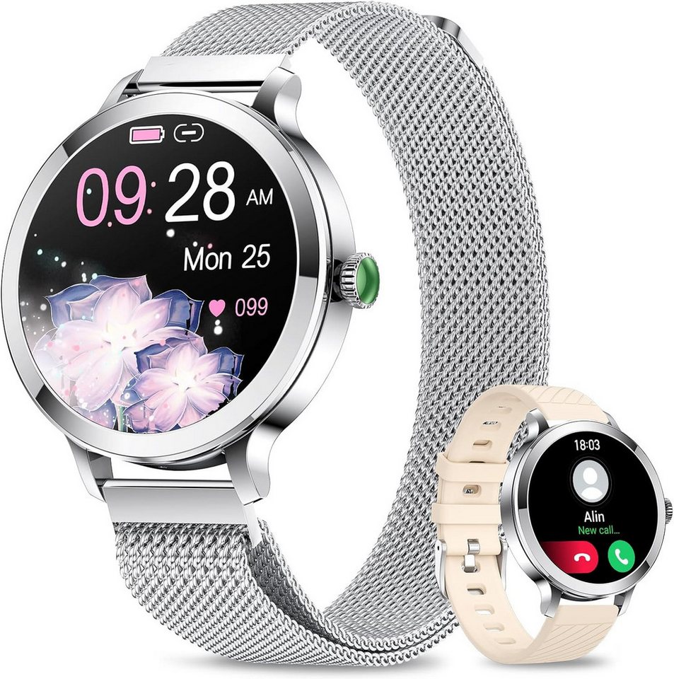 Niolina Zwei Armbänder & personalisierbare Zifferblätter Smartwatch (1.106 Zoll, Android, iOS), mit Telefonfunktion, IP68 Wasserdicht Armbanduhr mit 120+ Sport SpO2 von Niolina