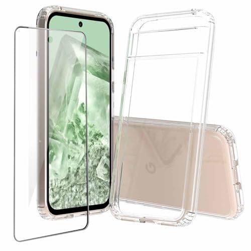 Niopiee für Google Pixel 8A Hülle Kristallklar Stoßfest Handyhülle Hybrid Slim Hartcase mit Panzerglas Schutzfolie Ganzkörper Anti-Gelb Anti-Kratzer Telefon Schutzhülle Cover von Niopiee