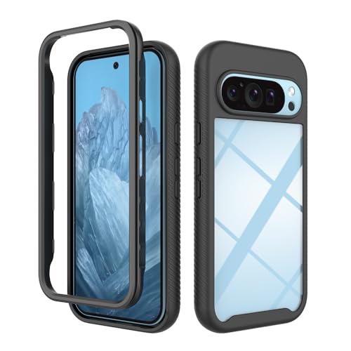Niopiee für Google Pixel 9 Hülle Pixel 9 Pro 360° Grad Stoßfest Handyhülle Heavy Duty Hard Clear Case Rugged Anti-Rutsch Stoßfänger Anti-Kratzer Rüstung Schutzhülle Schwarz von Niopiee
