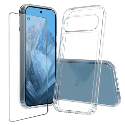 Niopiee für Google Pixel 9 Hülle Pixel 9 Pro Kristallklar Stoßfest Handyhülle Hybrid Slim Hartcase mit Panzerglas Schutzfolie Ganzkörper Anti-Gelb Anti-Kratzer Telefon Schutzhülle Cover von Niopiee