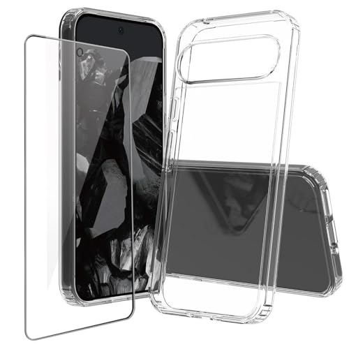 Niopiee für Google Pixel 9 Pro XL Hülle Kristallklar Stoßfest Handyhülle Hybrid Slim Hartcase mit Panzerglas Schutzfolie Ganzkörper Anti-Gelb Anti-Kratzer Telefon Schutzhülle Cover von Niopiee