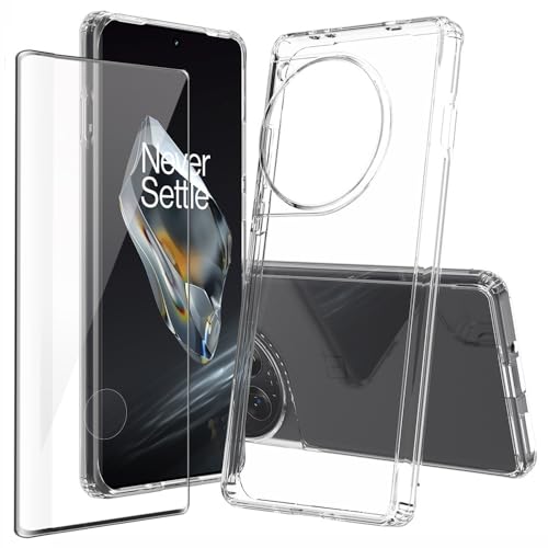 Niopiee für OnePlus 12 Hülle Kristallklar Stoßfest Handyhülle Hybrid Slim Hartcase mit Panzerglas Schutzfolie Ganzkörper Anti-Gelb Anti-Kratzer Telefon Schutzhülle Cover von Niopiee