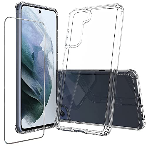 Niopiee für Samsung Galaxy S21 FE Hülle Kristallklar Stoßfest Handyhülle Hybrid Slim Hartcase mit Panzerglas Schutzfolie Ganzkörper Anti-Gelb Anti-Kratzer Telefon Schutzhülle Cover von Niopiee