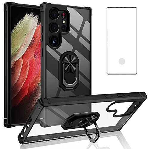 Niopiee für Samsung Galaxy S23 Ultra Hülle Schlank Klar Stoßfest Handyhülle Ring Ständer mit gehärtetem Glas Bildschirmschutz Ganzkörper Anti-Kratzer Handycase Hybrid Heavy Duty Schutzhülle von Niopiee