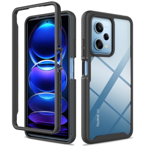 Niopiee für Xiaomi Redmi Note 12 Pro Hülle 360° Grad Stoßfest Handyhülle Heavy Duty Hard Clear Case Rugged Anti-Rutsch Stoßfänger Anti-Kratzer Rüstung Schutzhülle Schwarz von Niopiee