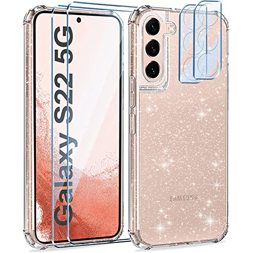 Niphabe [5 in 1 Glitzer Handyhülle Kompatibel mit Samsung Galaxy S22 Hülle mit 2 Stück Schutzfolie und 2 Stück Kamera Schutzfolie, Transparent Soft Silikon TPU Kompatibel mit Samsung Galaxy S22 5G Niphabe [5 in 1 Glitzer Handyhülle Kompatibel mit Samsung Galaxy S22 Hülle mit 2 Stück Schutzfolie und 2 Stück Kamera Schutzfolie, Transparent Soft Silikon TPU Kompatibel mit Samsung Galaxy S22 5G von Niphabe