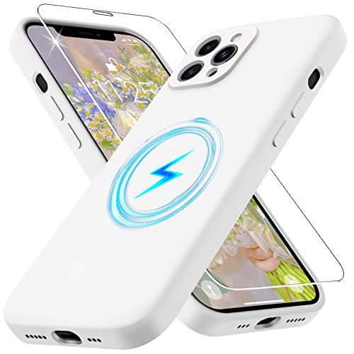 Niphabe Handyhülle Kompatibel für iPhone 12 Pro Max Hülle MagSafe + 1 Stück Schutzfolie,Silikon Ultra Dünn Microfiber mit Kameraschutz Hülle für iPhone 12 Pro Max - (Weiss) von Niphabe