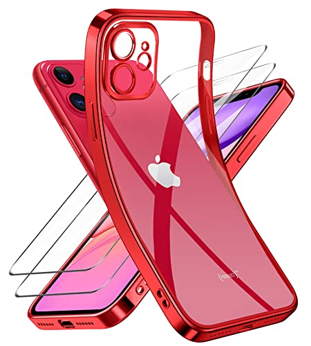 Niphabe Handyhülle für iPhone 11 Hülle mit Kameraschutz, Original Silikon mit 2 Schutzfolie,Niemals Gelb Ultra Dünn Crystal Clear Schutzhülle für iPhone 11 6,1" Rot von Niphabe