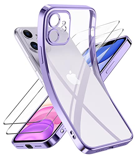 Niphabe Handyhülle für iPhone 11 Hülle mit Kameraschutz, Original Silikon mit 2 Schutzfolie,Niemals Gelb Ultra Dünn Crystal Clear Schutzhülle für iPhone 11 6.1'' (Hellviolett) von Niphabe