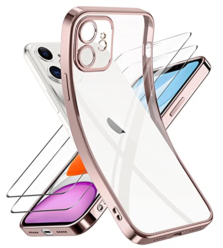 Niphabe Handyhülle für iPhone 11 Hülle mit Kameraschutz, Original Silikon mit 2 Schutzfolie,Niemals Gelb Ultra Dünn Crystal Clear Schutzhülle für iPhone 11 6.1'' Roségold von Niphabe