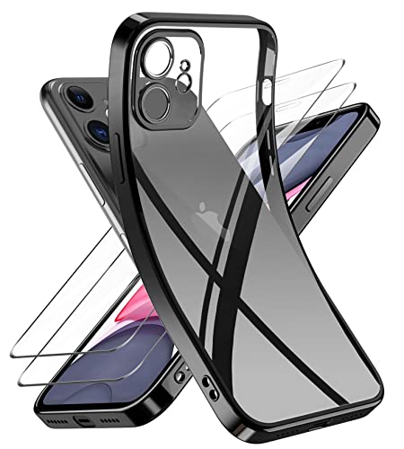 Niphabe Handyhülle für iPhone 11 Hülle mit Kameraschutz, Original Silikon mit 2 Schutzfolie,Niemals Gelb Ultra Dünn Crystal Clear Schutzhülle für iPhone 11 6.1'' Schwarz von Niphabe