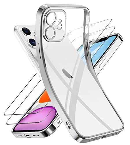 Niphabe Handyhülle für iPhone 11 Hülle mit Kameraschutz, Original Silikon mit 2 Schutzfolie,Niemals Gelb Ultra Dünn Crystal Clear Schutzhülle für iPhone 11 6.1'' Silber von Niphabe