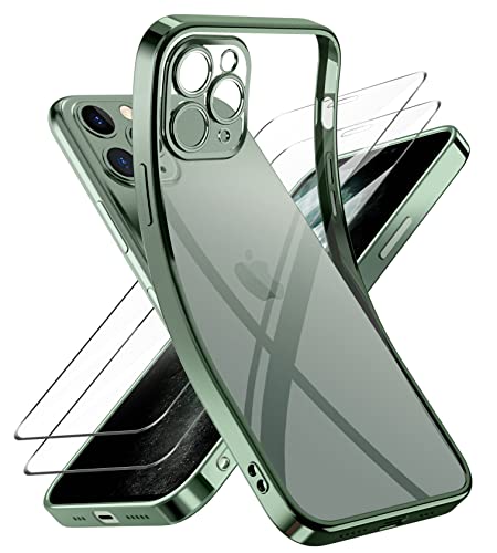 Niphabe Handyhülle für iPhone 11 Pro Max Hülle mit Kameraschutz, Original Silikon mit 2 Hartglas Schutzfolie, Niemals Gelb Ultra Dünn Clear Schutzhülle für iPhone 11 Pro Max 6.5'' Grün von Niphabe