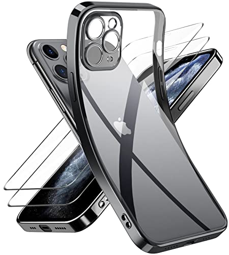Niphabe Handyhülle für iPhone 11 Pro Max Hülle mit Kameraschutz, Original Silikon mit 2 Hartglas Schutzfolie, Niemals Gelb Ultra Dünn Clear Schutzhülle für iPhone 11 Pro Max 6.5'' Schwarz von Niphabe