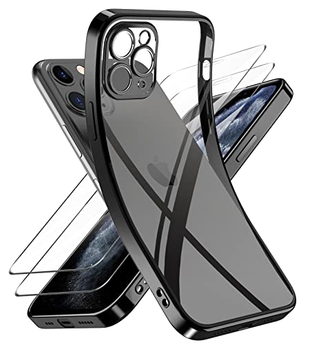 Niphabe Handyhülle für iPhone 11 Pro Max Hülle mit Kameraschutz, Original Silikon mit 2 Schutzfolie,Niemals Gelb Ultra Dünn Crystal Clear Schutzhülle für iPhone 11 Pro Max 6.5'' Schwarz von Niphabe