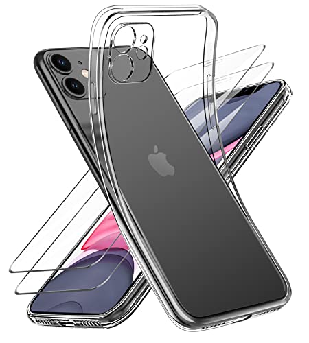 Niphabe Handyhülle für iPhone 11 Pro Max Hülle mit Kameraschutz, Original Silikon mit 2 Schutzfolie,Niemals Gelb Ultra Dünn Crystal Clear Schutzhülle für iPhone 11 Pro Max 6.5'' Transparent von Niphabe