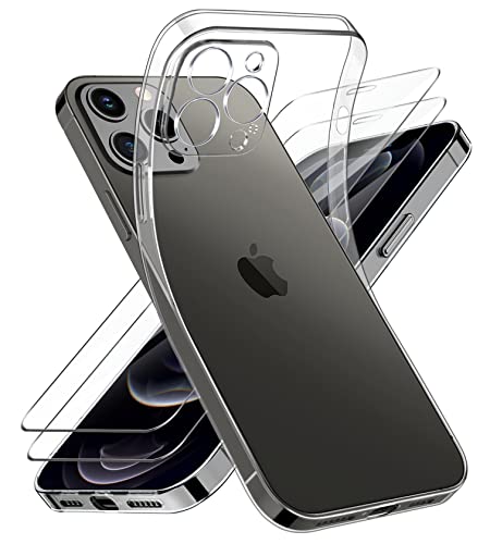 Niphabe Handyhülle für iPhone 12 Pro Hülle mit Kameraschutz, Original Silikon mit 2 Schutzfolie,Niemals Gelb Ultra Dünn Crystal Clear Schutzhülle für iPhone 12 Pro 6.1'' Transparent von Niphabe