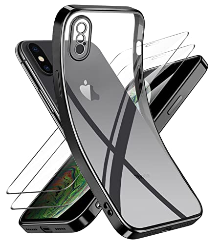 Niphabe Handyhülle für iPhone X Hülle | iPhone XS Hülle mit Kameraschutz, Original Silikon mit 2 Schutzfolie,Niemals Gelb Ultra Dünn Crystal Clear Schutzhülle für iPhone X/XS 5.8'' Schwarz von Niphabe
