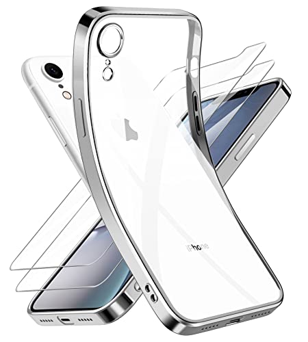 Niphabe Handyhülle für iPhone XR Hülle mit Kameraschutz, Original Silikon mit 2 Schutzfolie,Niemals Gelb Ultra Dünn Crystal Clear Schutzhülle für iPhone XR 6,1" (Silber) von Niphabe