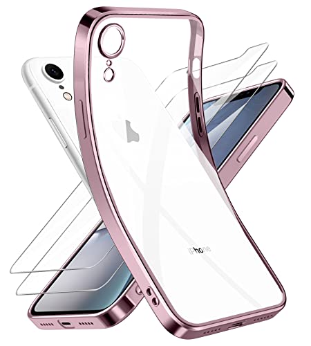 Niphabe Handyhülle für iPhone XR Hülle mit Kameraschutz, Original Silikon mit 2 Schutzfolie,Niemals Gelb Ultra Dünn Crystal Clear Schutzhülle für iPhone XR 6,1" Roségold von Niphabe