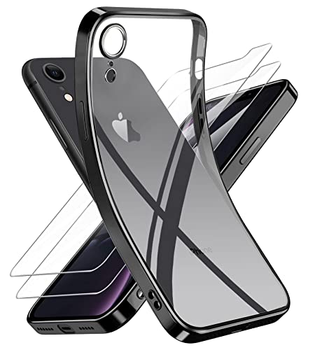Niphabe Handyhülle für iPhone XR Hülle mit Kameraschutz, Original Silikon mit 2 Schutzfolie,Niemals Gelb Ultra Dünn Crystal Clear Schutzhülle für iPhone XR 6,1" Schwarz von Niphabe