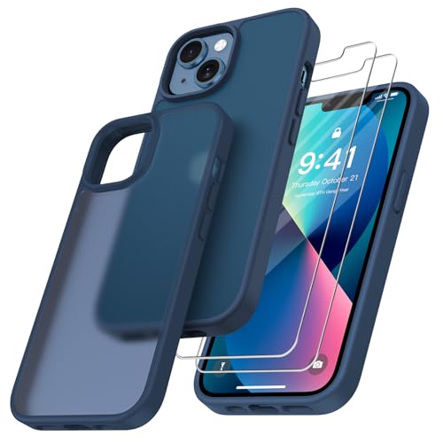 Niphabe Klar Hülle Kompatibel mit iPhone 13 mit 2 Stück Schutzfolie, Nie Vergilbung Hard PC Case Kratzresistente Rückseite Stoßfest Schutzhülle TPU Bumper Phone Durchsichtig Hülle 6,1'' - Dunkelgrün von Niphabe