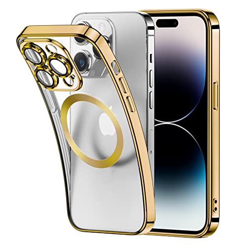 Niphabe Kameraschutzhülle für iPhone 14 Pro Max Hülle, [Galvanik Vergilbungsfrei] Luxus Bling Handyhülle iPhone 14 Pro Max Dünn Silikone Case für Mädchen, Gold von Niphabe
