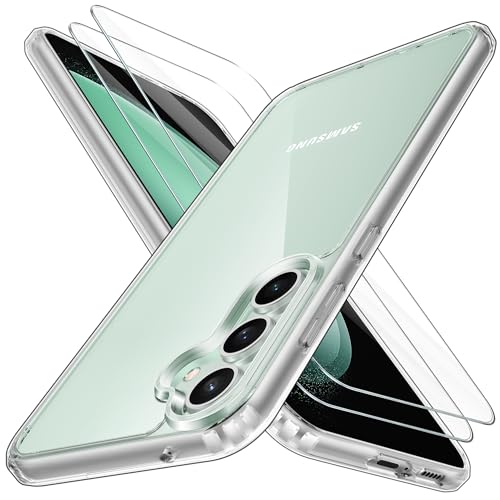 Niphabe Klar Handyhülle Kompatibel mit Samsung Galaxy S23 FE Hülle Durchsichtig mit 2 Stück Panzer Schutz Glas, [Nie Vergilbung Kratzresistente] Hard PC Bumper Schutzhülle Samsung S23 FE 5G Case von Niphabe