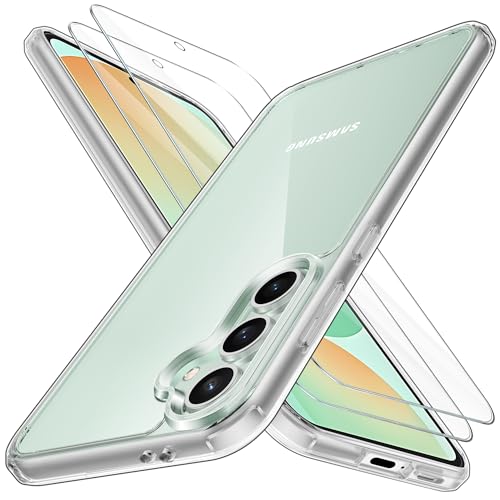 Niphabe Klar Handyhülle Kompatibel mit Samsung Galaxy S24 FE Hülle Durchsichtig mit 2 Stück Panzer Schutz Glas, [Nie Vergilbung Kratzresistente] Hard PC Bumper Schutzhülle Case von Niphabe
