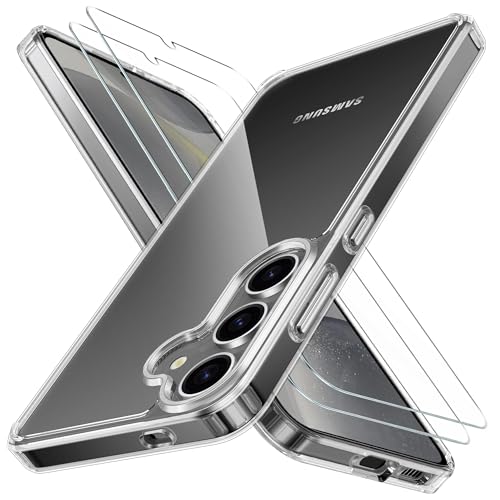 Niphabe Klar Handyhülle Kompatibel mit Samsung Galaxy S24 Plus Hülle Durchsichtig mit 2 Stück Panzerfolie, [Nie Vergilbung Kratzresistente] Hard PC Bumper Stoßfest Schutzhülle Samsung S24 Plus 5G Case von Niphabe