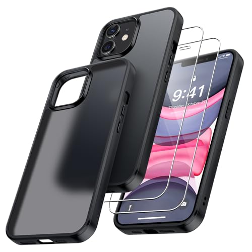 Niphabe Klar Hülle Kompatibel mit iPhone 11 mit 2 Stück Schutzfolie, Nie Vergilbung Hard PC Case Kratzresistente Rückseite Stoßfest Schutzhülle TPU Bumper iPhone 11 Durchsichtig Hülle (Schwarz) von Niphabe