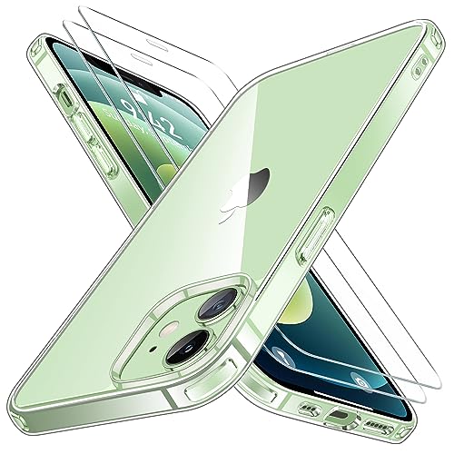 Niphabe Klar Hülle Kompatibel mit iPhone 12 Mini mit 2 Stück Panzerfolie, Nie Vergilbung Hard PC Case Kratzresistente Rückseite Stoßfest Schutzhülle TPU Bumper Durchsichtig Hülle 5.4" (Klar) von Niphabe