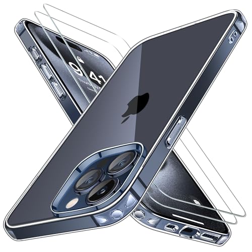 Niphabe Klar Hülle Kompatibel mit iPhone 15 Pro Max mit 2 Stück Schutzfolie, Nie Vergilbung Hard PC Case Kratzresistente Rückseite Stoßfest Schutzhülle TPU Bumper Durchsichtig Hülle Niphabe Klar Hülle Kompatibel mit iPhone 15 Pro Max mit 2 Stück Schutzfolie, Nie Vergilbung Hard PC Case Kratzresistente Rückseite Stoßfest Schutzhülle TPU Bumper Durchsichtig Hülle von Niphabe
