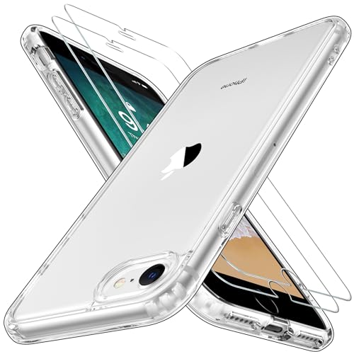 Niphabe Klar Hülle Kompatibel mit iPhone SE/8/7 mit 2 Stück Panzerfolie, Nie Vergilbung Hard PC Case Kratzresistente Rückseite Stoßfest Schutzhülle TPU Bumper iPhone 8/7/SE Hülle 4,7''(Klar) von Niphabe