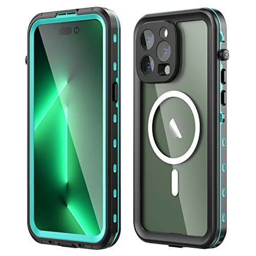 Nisso Schutzhülle für iPhone 14 Pro Max, wasserdicht, integrierter Displayschutz [IP68 Unterwasser] [3.6 m, militärisch, stoßfest, Schwarz/Transparent (Blaugrün) von Nisso