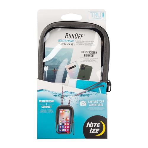 Nite IZE Runoff wasserdichte Handyhülle mit TRU Reißverschluss, Kartenhalter + Lanyard, IP67 wasserdichte Handyhülle für iPhone/Galaxy/Pixel bis 6,6 Zoll Höhe, passt in Taschen, Anthrazit von Nite Ize