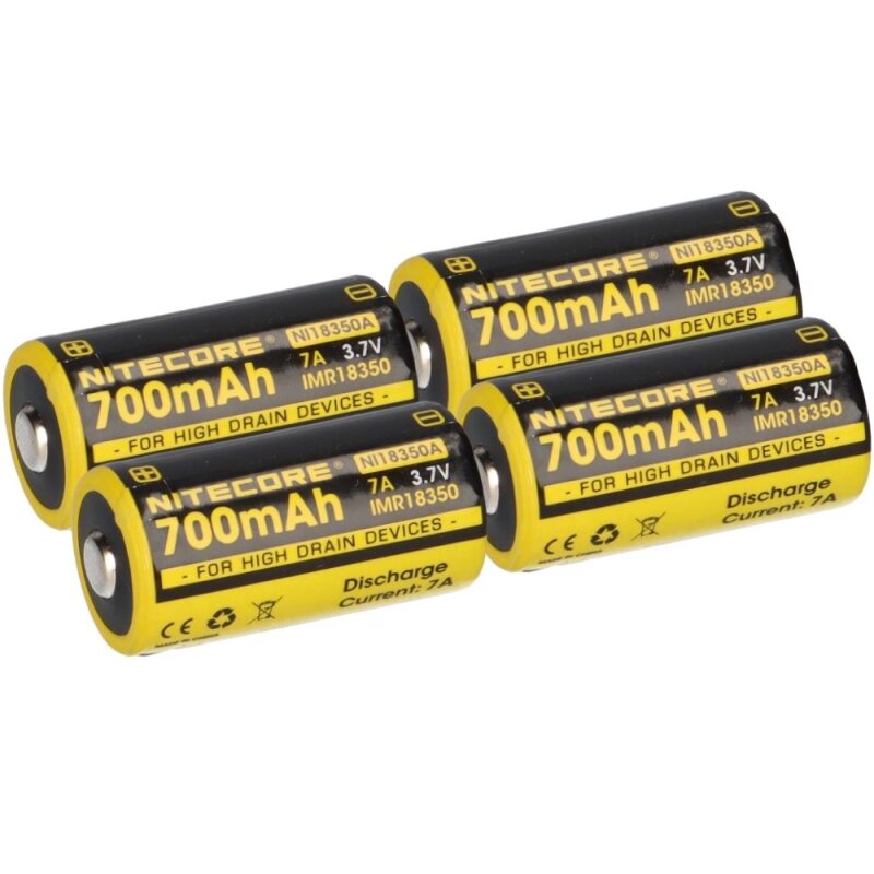 4x Nitecore Li-Ion Akku Typ 18350 IMR (NI18350A) 700mAh für Leuchten von Nitecore