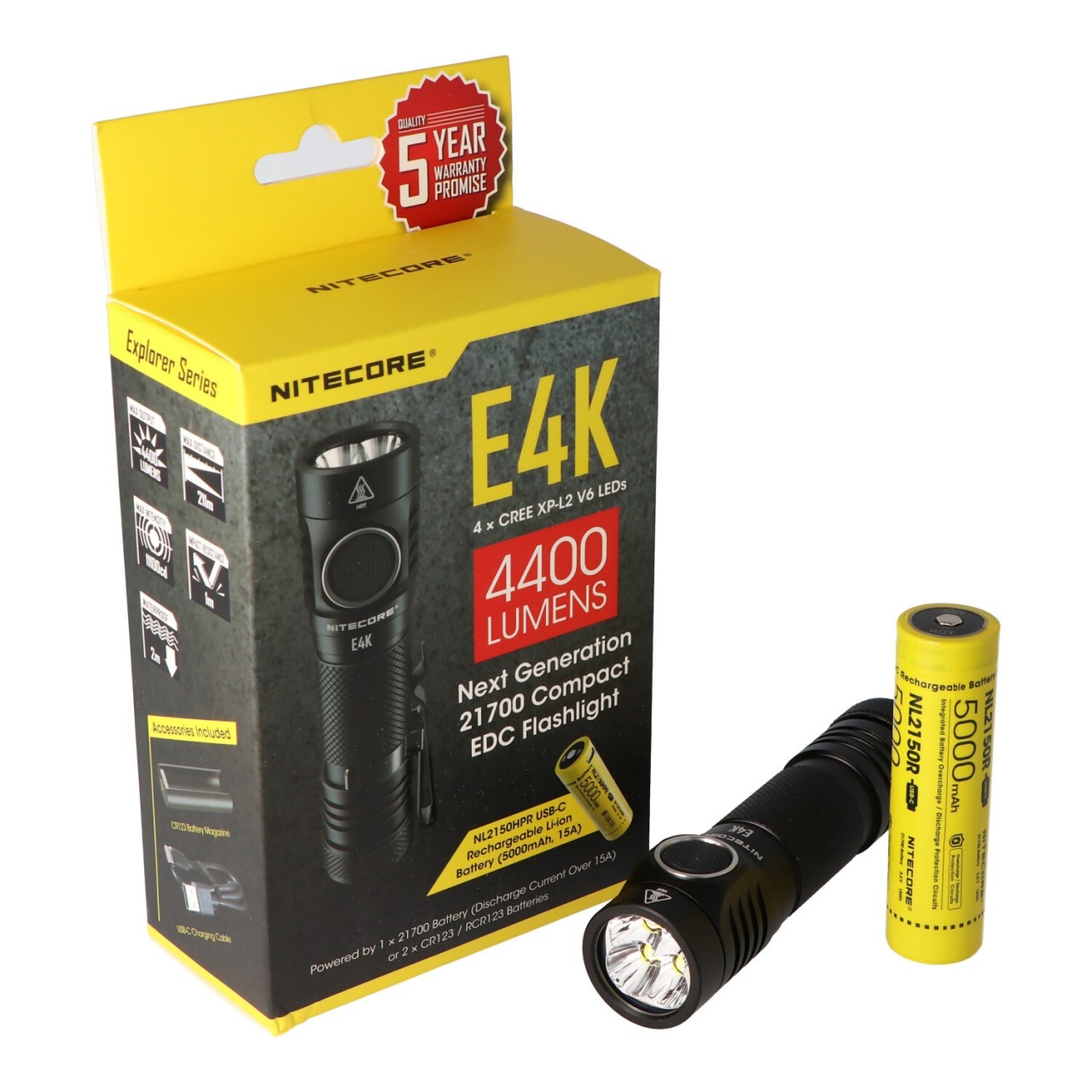 Nitecore E4K - 4400 Lumen NC-E4K LED-Taschenlampe mit bis zu 4400Lumen inkl. Akku und AkkuSafe Nitecore E4K - 4400 Lumen NC-E4K LED-Taschenlampe mit bis zu 4400Lumen inkl. Akku und AkkuSafe von Nitecore