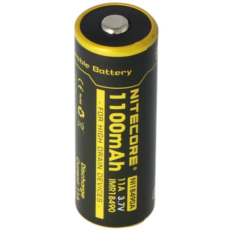 Nitecore IMR 18490 Li-Ion Akku 1100mAh mit flachem Kopf am Pluspol, Abmessungen ca. 49x18mm von Nitecore