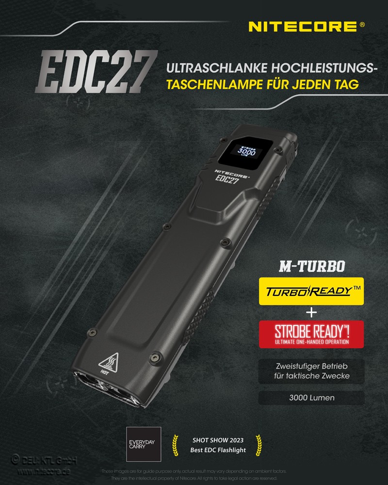 Nitecore LED Taschenlampe EDC27, bis zu 3000 Lumen Nitecore LED Taschenlampe EDC27, bis zu 3000 Lumen von Nitecore