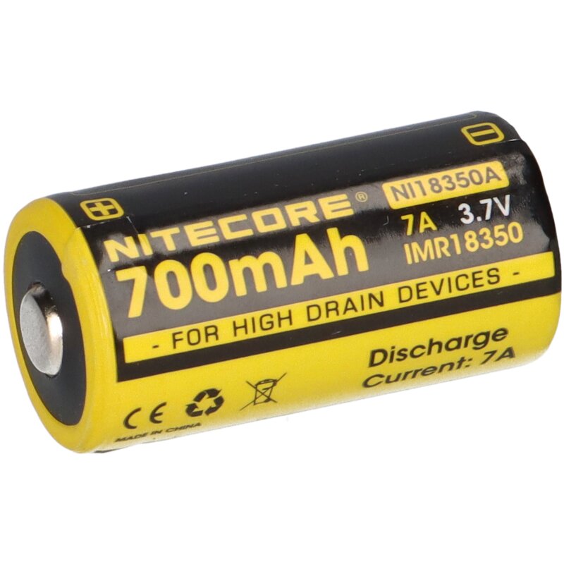 Nitecore Li-Ion Akku Typ 18350 IMR (NI18350A) 700mAh für Leuchten von Nitecore
