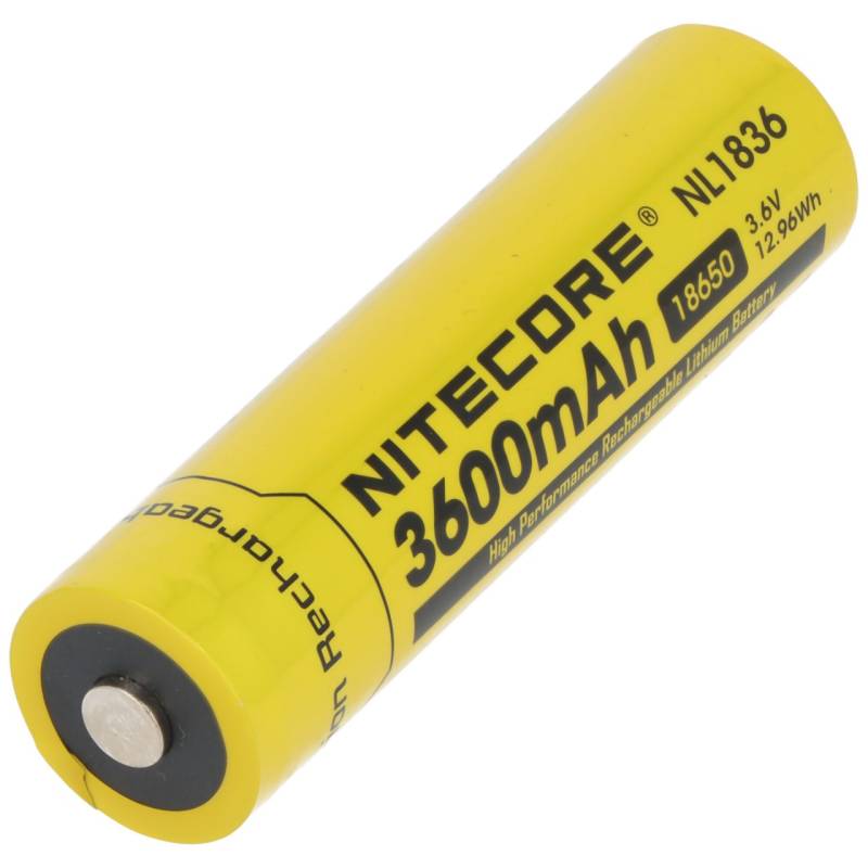 Nitecore Li-Ion Akku Typ 18650 mit 3600mAh NL1836 mit Schutzschaltung, 69,8mm x 18,6mm von Nitecore