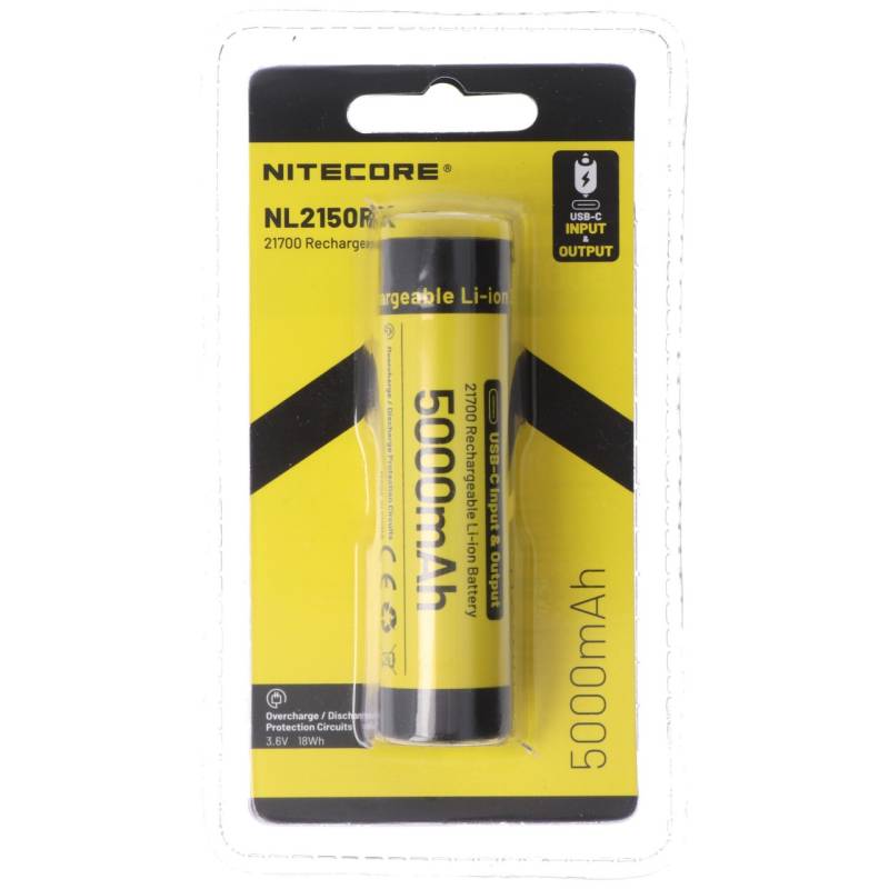 Nitecore Li-Ion Akku Typ 21700 5000mAh NL2150RX mit USB-C Ein-/Ausgang Abmessungen ca.78x21mm von Nitecore