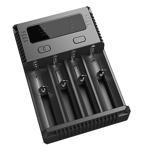 Nitecore NUi4-4-Schachtladegerät für Li-Ion, NiMH und NiCD Akkus, max. 1,5A Ladestrom, I4, schwarz von Nitecore